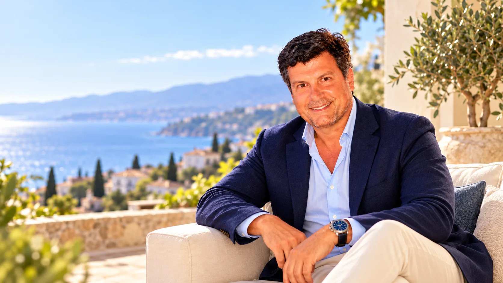 Retrato editorial de Marco Musumeci D'Agata en un entorno mediterráneo
